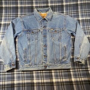 Levi Strauss Signature Mens Denim Trucker Jacket Medium Wash Blue Cotton Large